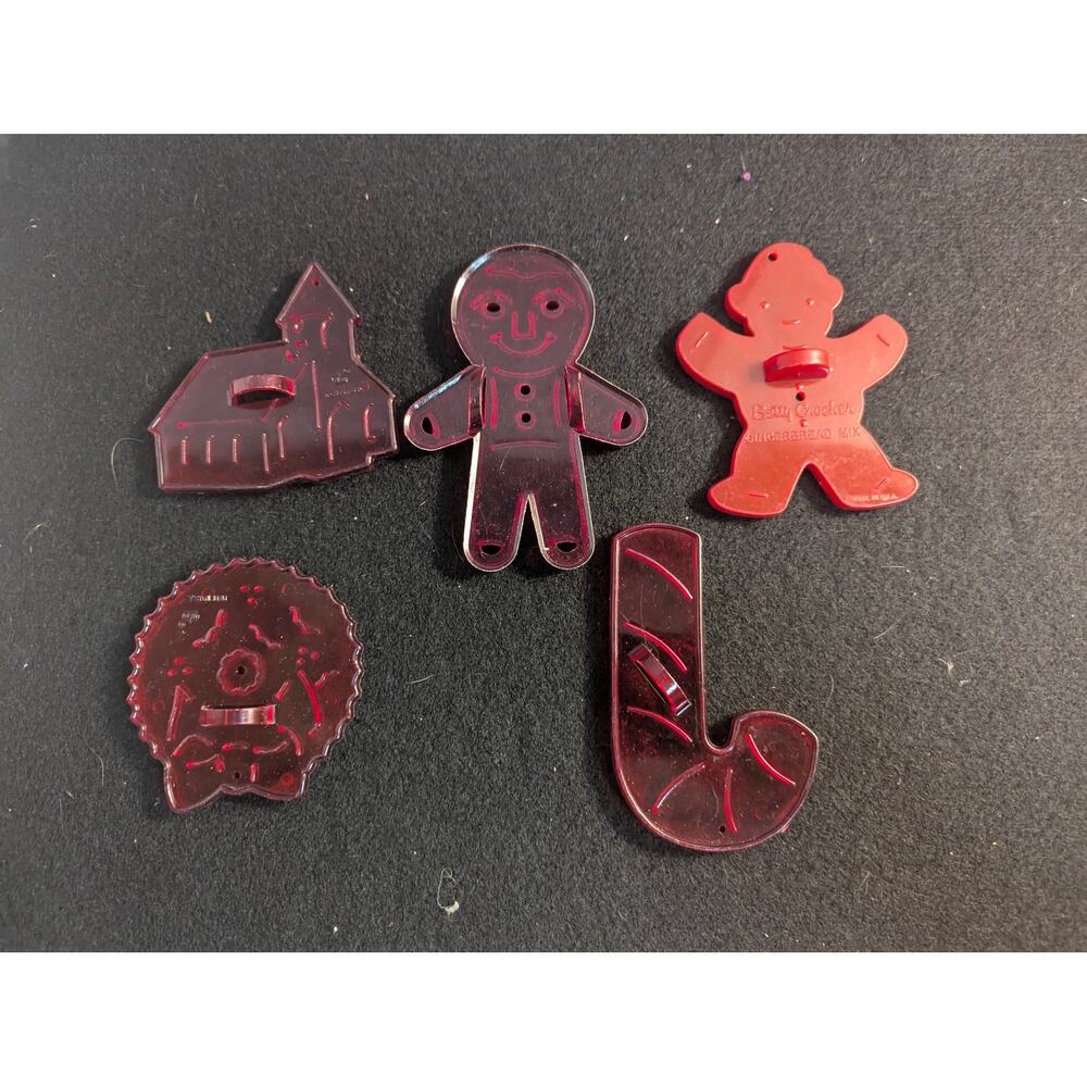 Vintage Red Plastic Christmas Cookie Cutters Lot of 6 Hallmark USA